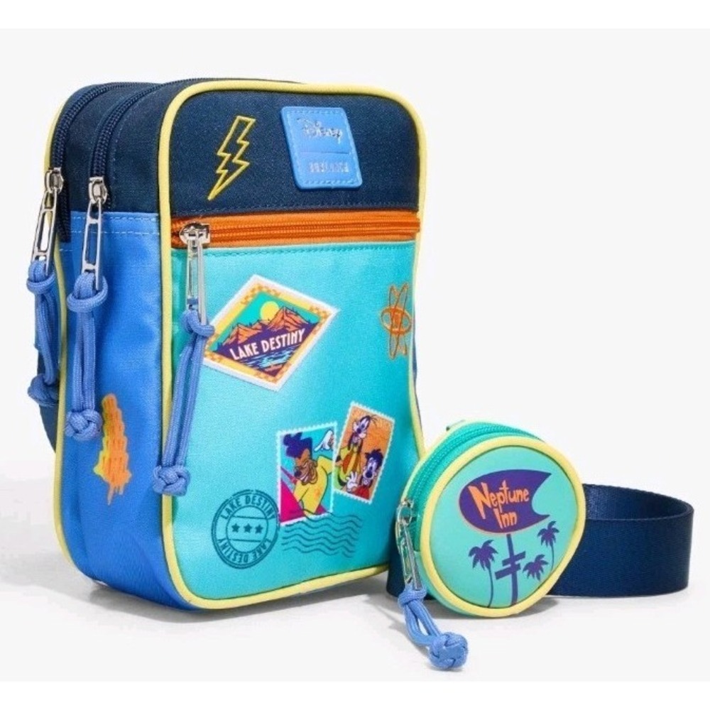 NEW Disney A Goofy Movie Embroidered Stamps Travel Crossbody Bag With Coin Purse